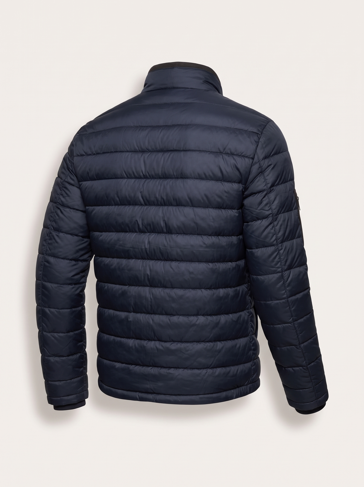 Men's Chic City Padded Jacket in navy, back three-quarter view, studio photo