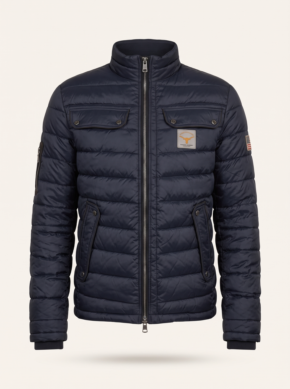 Men's Chic City Padded Jacket in navy, front view, studio photo