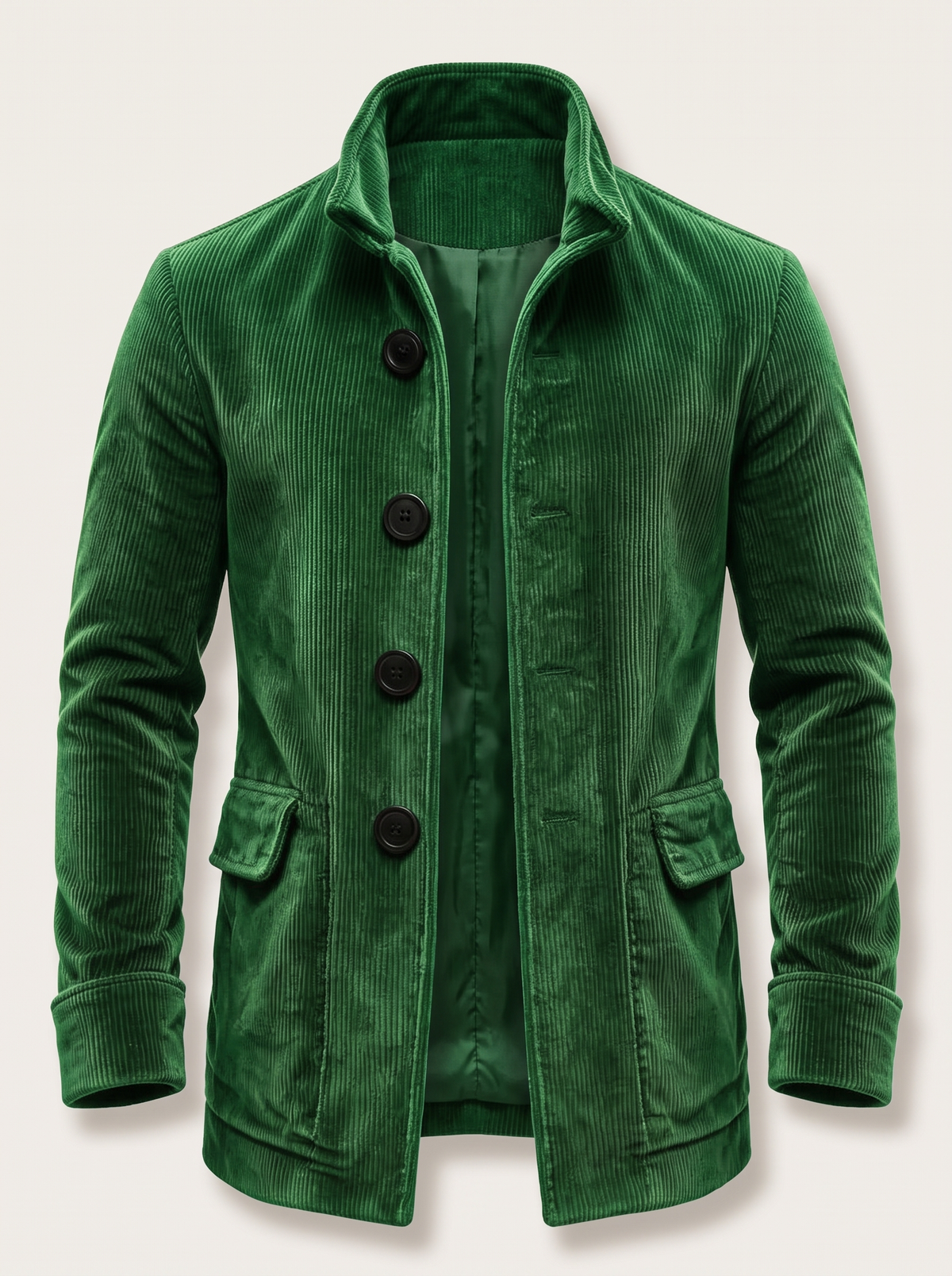Men's Retro Corduroy Jacket in Green, front view, studio photo