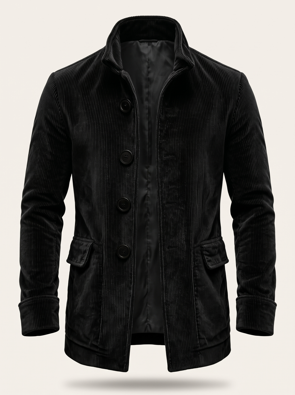 Men's Retro Corduroy Jacket in Black, front view, studio photo