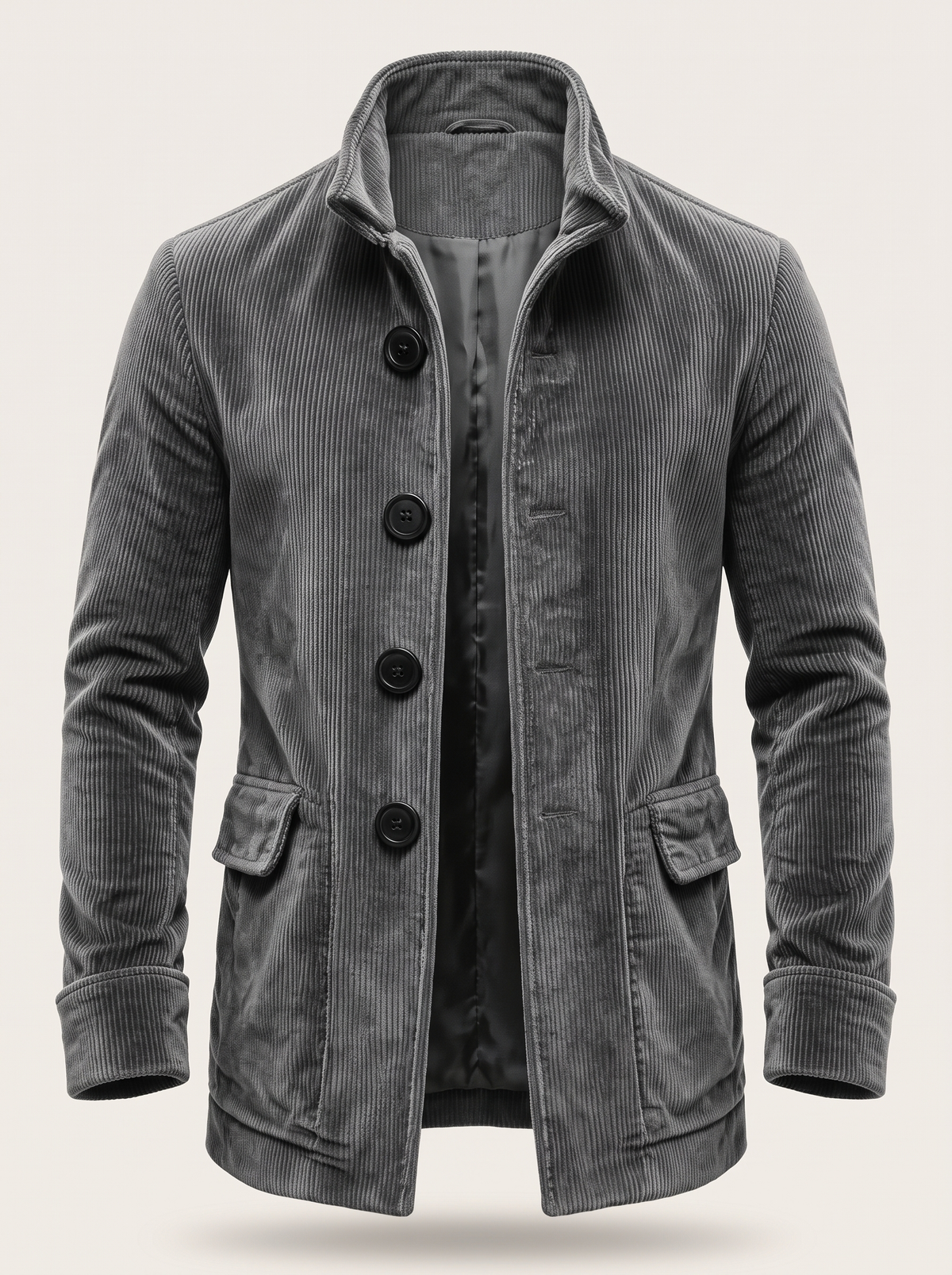 Men's Retro Corduroy Jacket in Gray, front view, studio photo