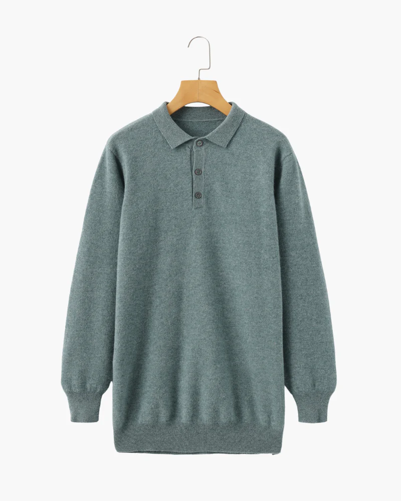 Men's Cashmere Polo and Suede Loafer Ensemble — Sage Green