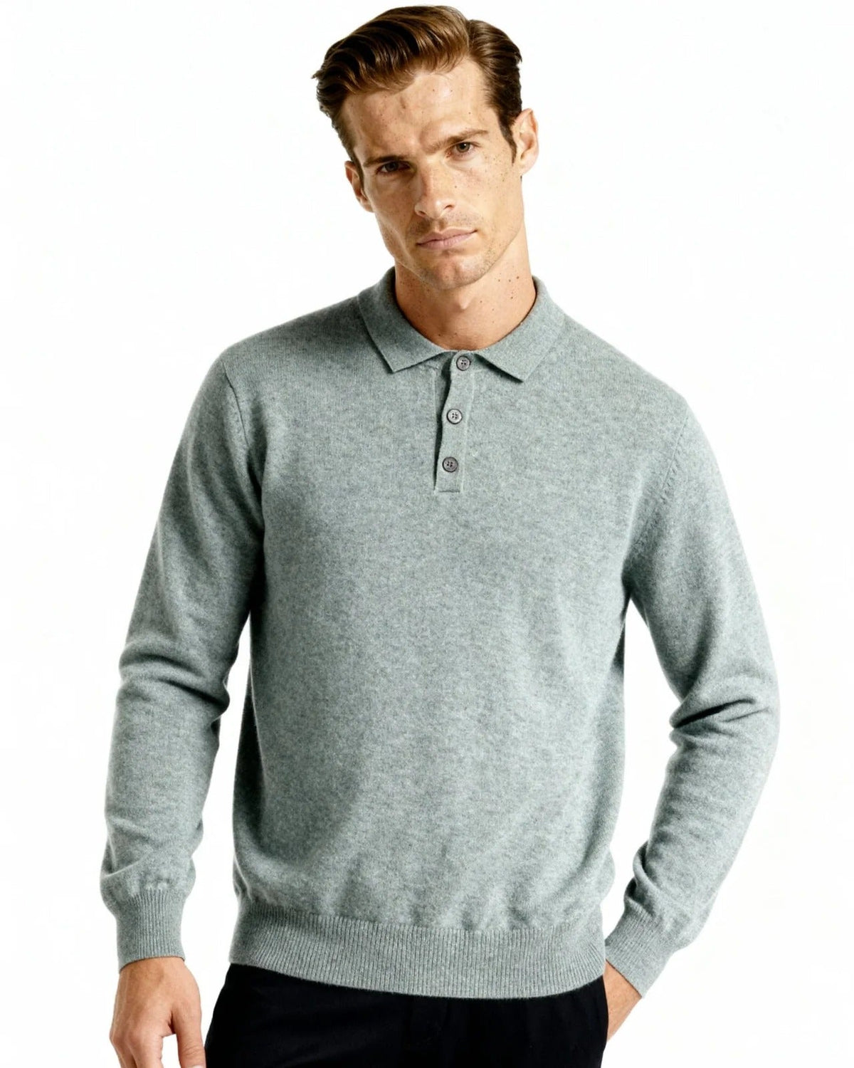 Men's Cashmere Polo and Suede Loafer Ensemble — Sage Green