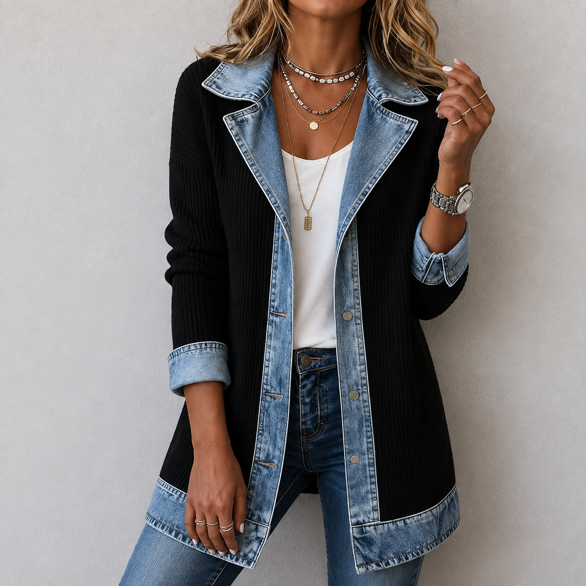 Kristen | Women's Knit Denim Autumn Jacket