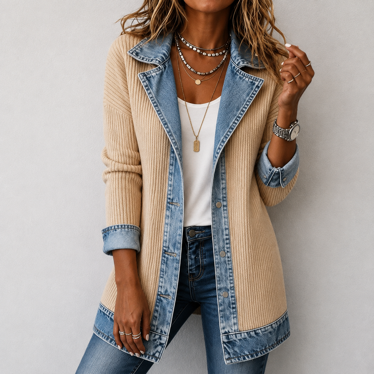 Kristen | Women's Knit Denim Autumn Jacket